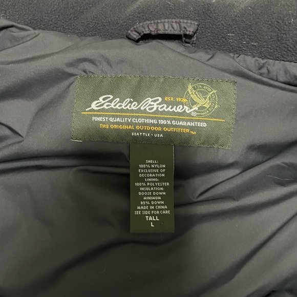 Eddie Bauer 700 Fill Goose Down Puffer Vest Taupe Brown / Black size Large Tall - Picture 10 of 12